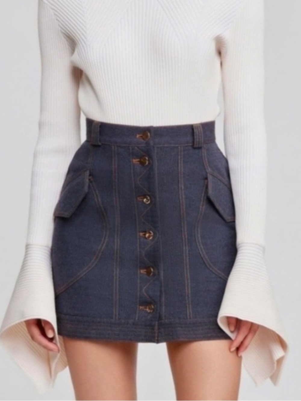 Acler Indigo Denim Button-Front Mini Skirt